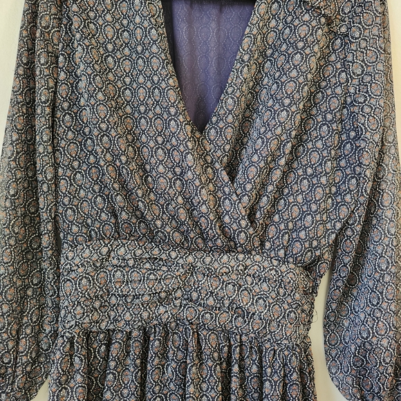 Zara Women's Short Printed Metallic Thread Chiffon Dress With Pleats SZ M - Picture 5 of 9